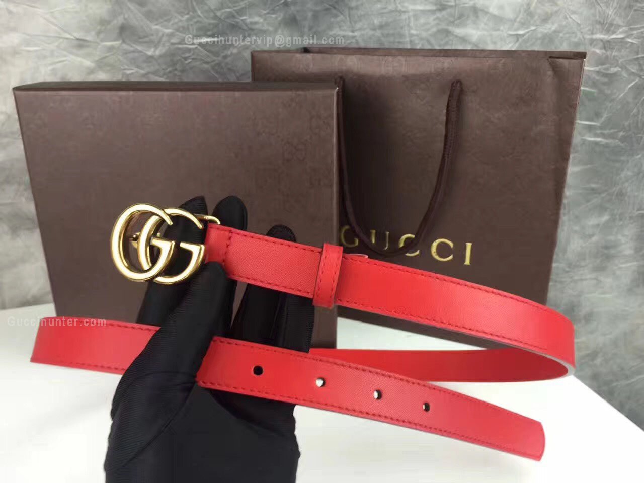 Gucci Leather Belt With Double G Buckle Red 20mm